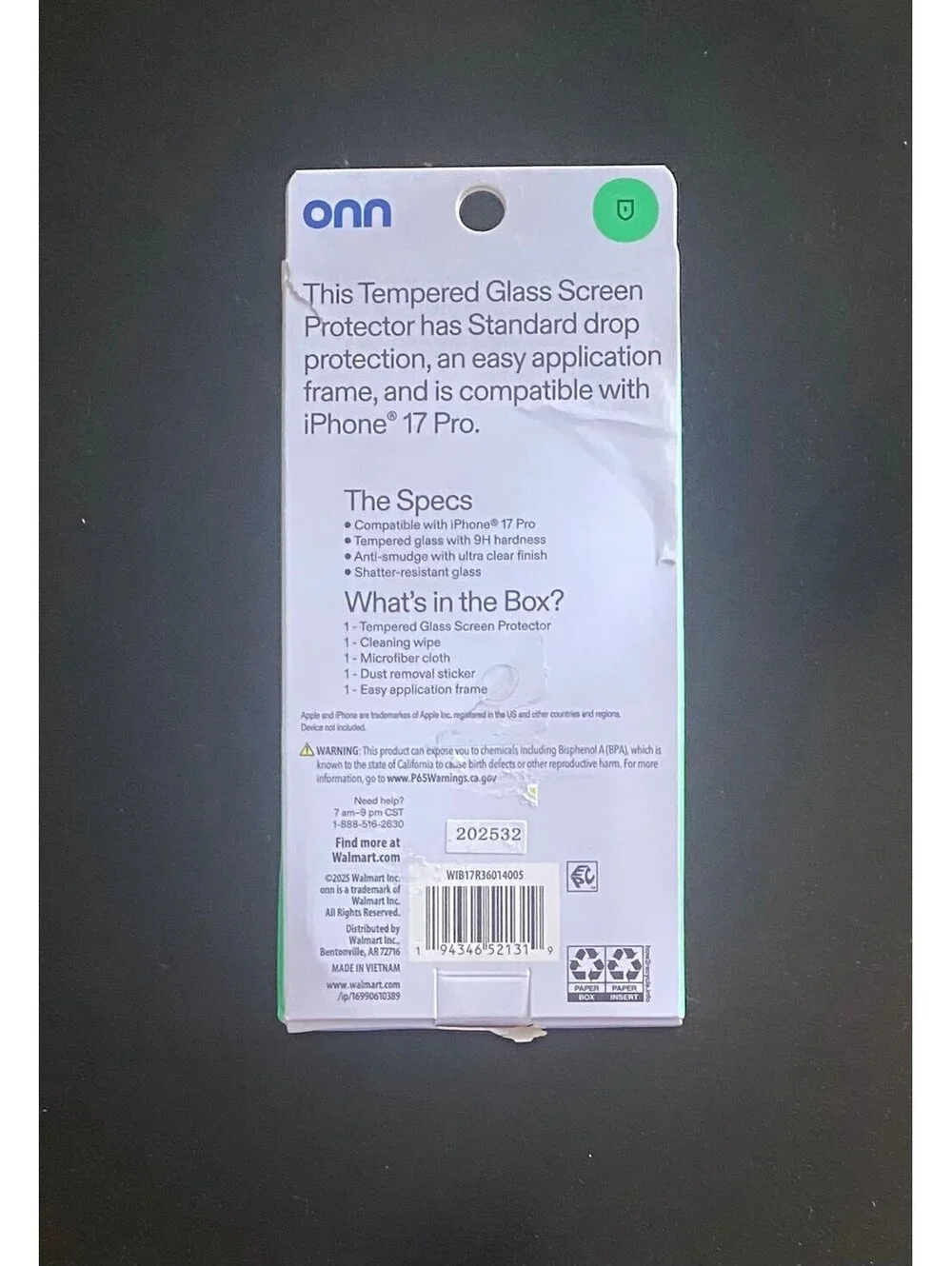 Onn Tempered Glass Screen Protector for iPhone 17 Pro